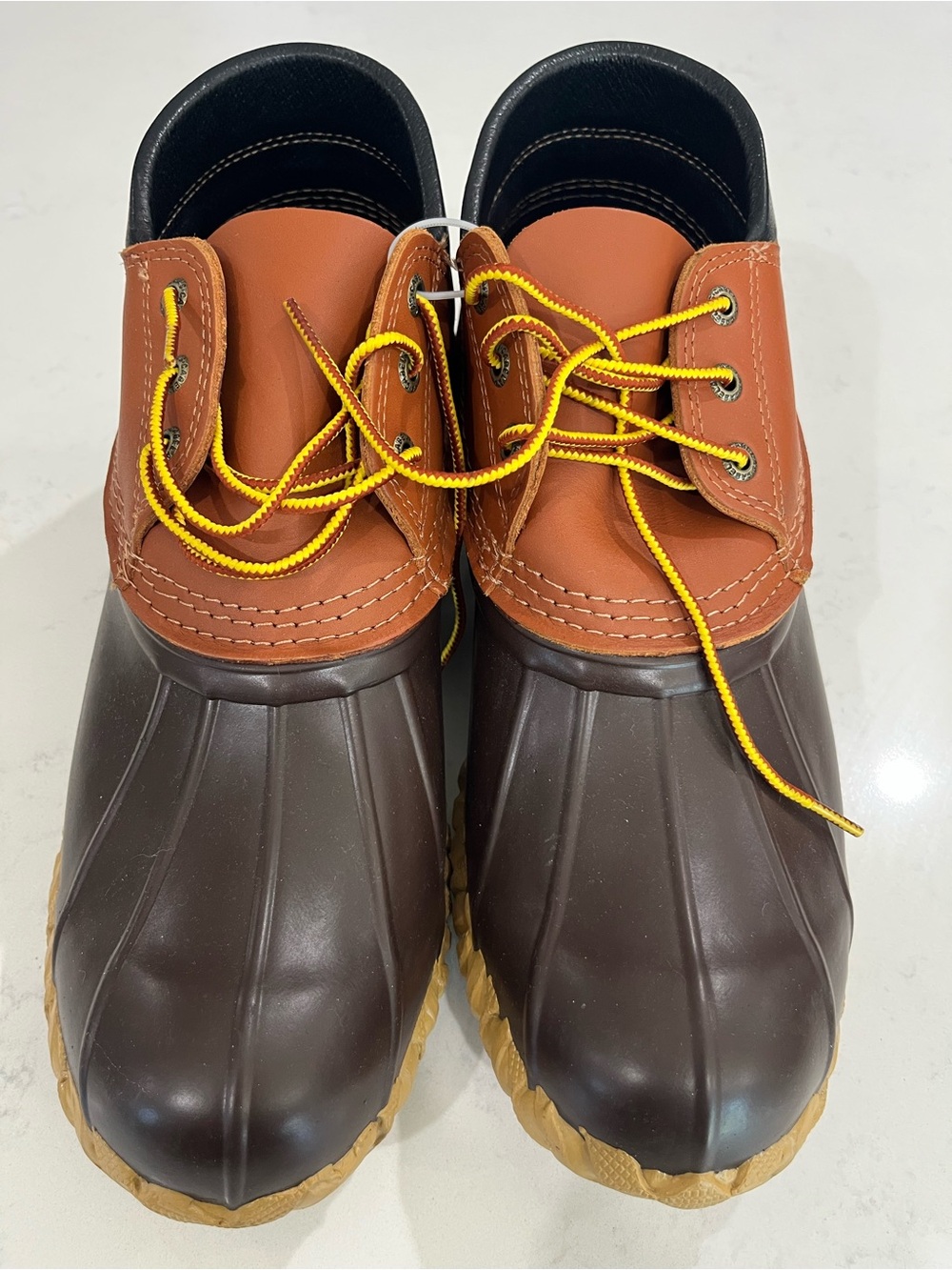 Wolverine Brown & Tan Waterproof Duck Boots with Yellow Laces